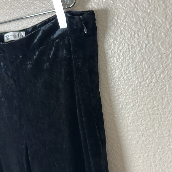 ZARA BLACK CRUSHED VELVET HIGH WAISTED FLARE LEGGING PANT - Picture 5 of 10